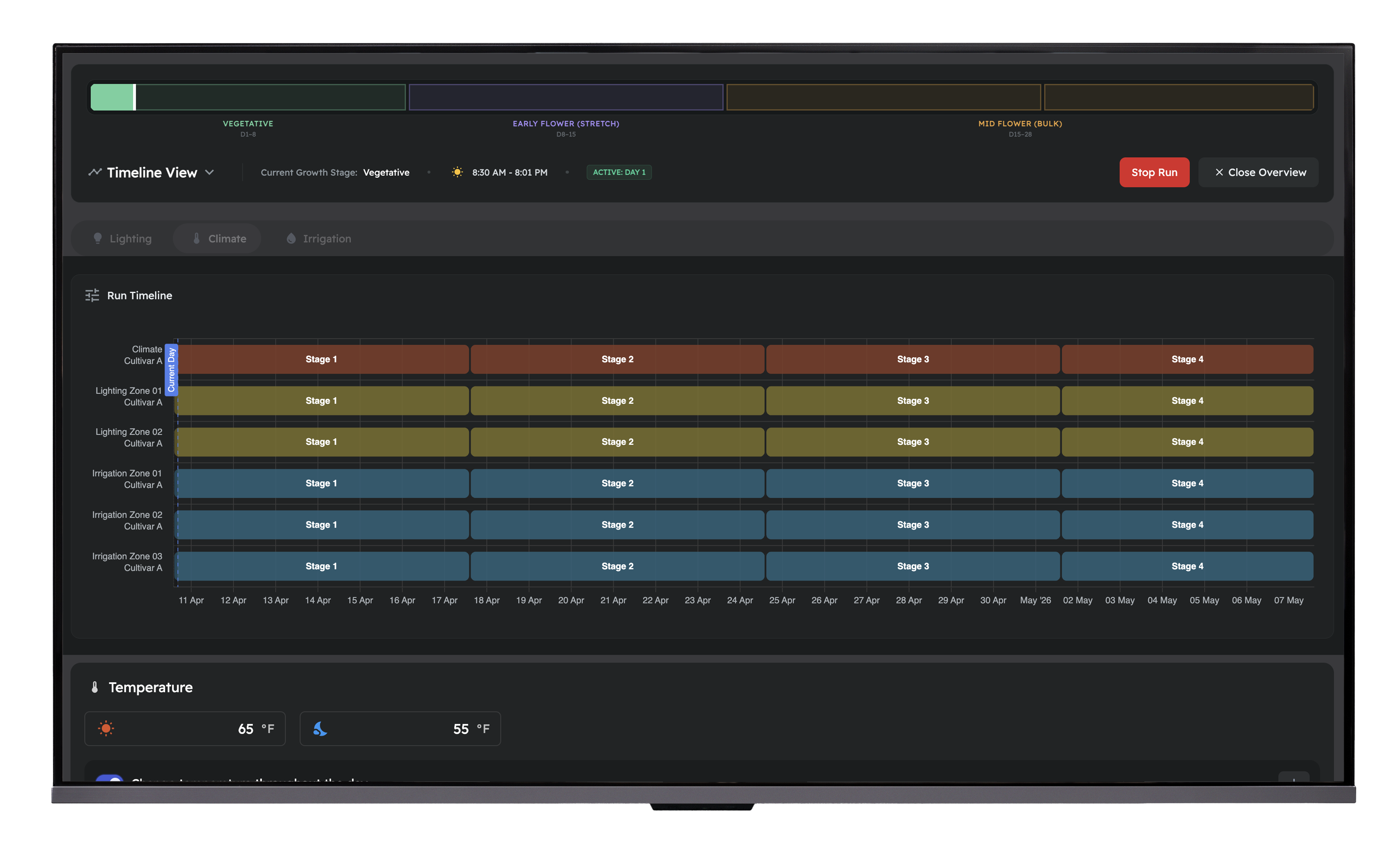 GrowlinkOS Blueprint editor — automation logic with rules, thresholds, and conditional triggers connected to your Blueprint